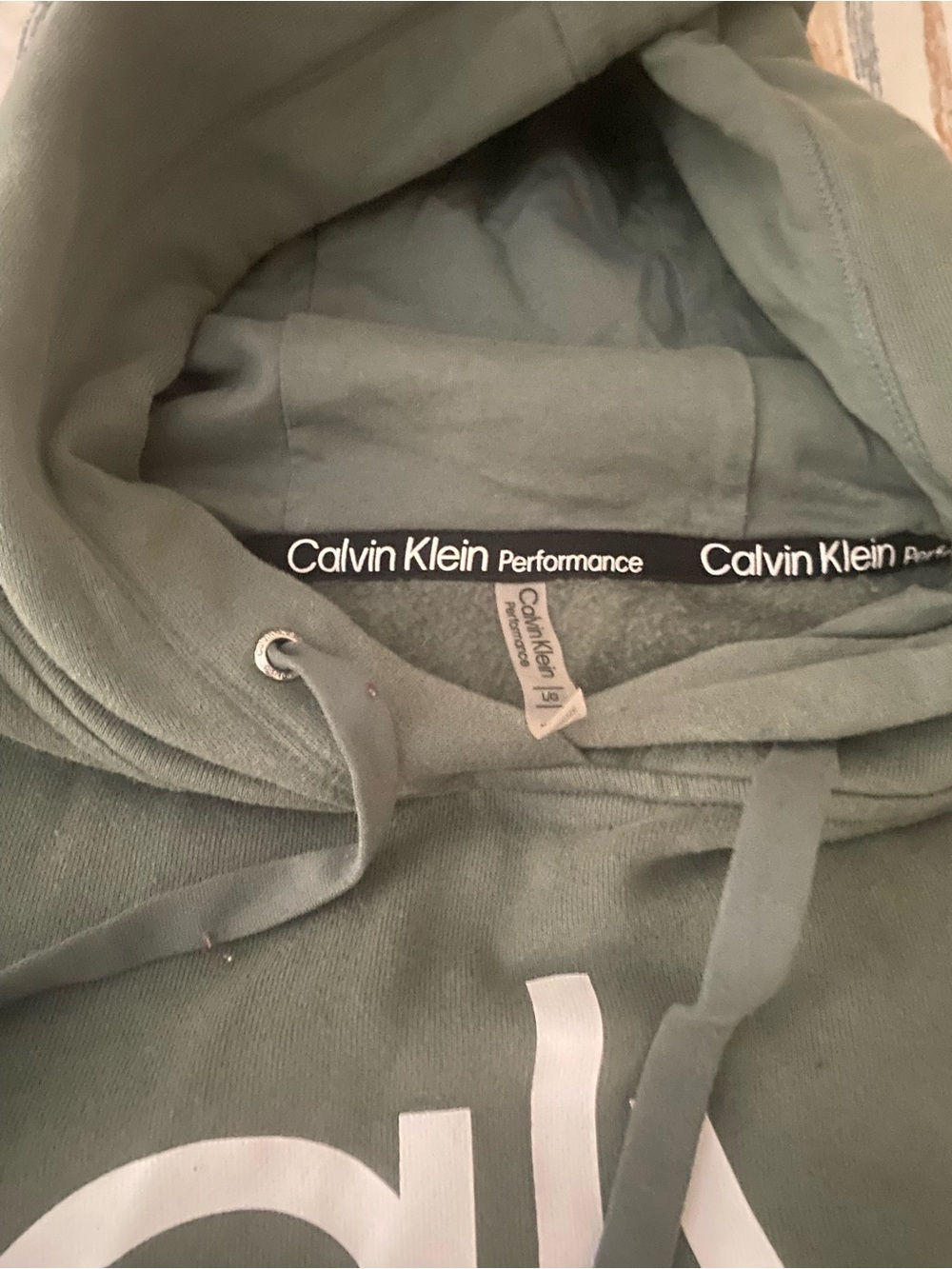 Calvin Klein Performance Olive Green Pullover Hoodie with White Logo
